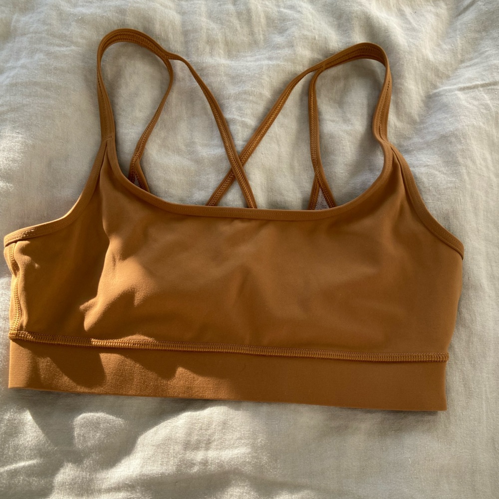 Vuori Strappy Sports Bra in Rust